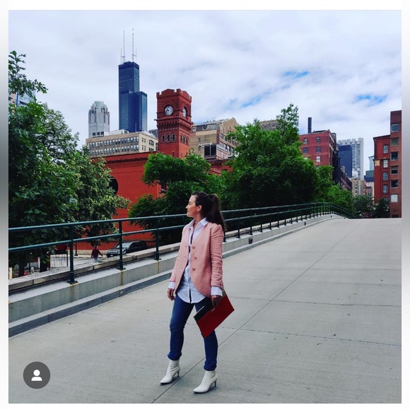 Retro pale pink A-line blazer with fabric circle buttons Anthropologie Size: 2 - Picture 5 of 13